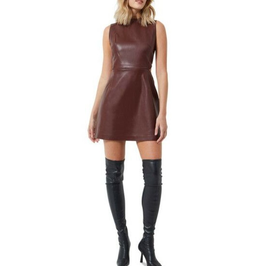 Women * | Cheapest French Connection Women'S Crolenda Faux-Leather Cutout Dress Bitter Chocolate