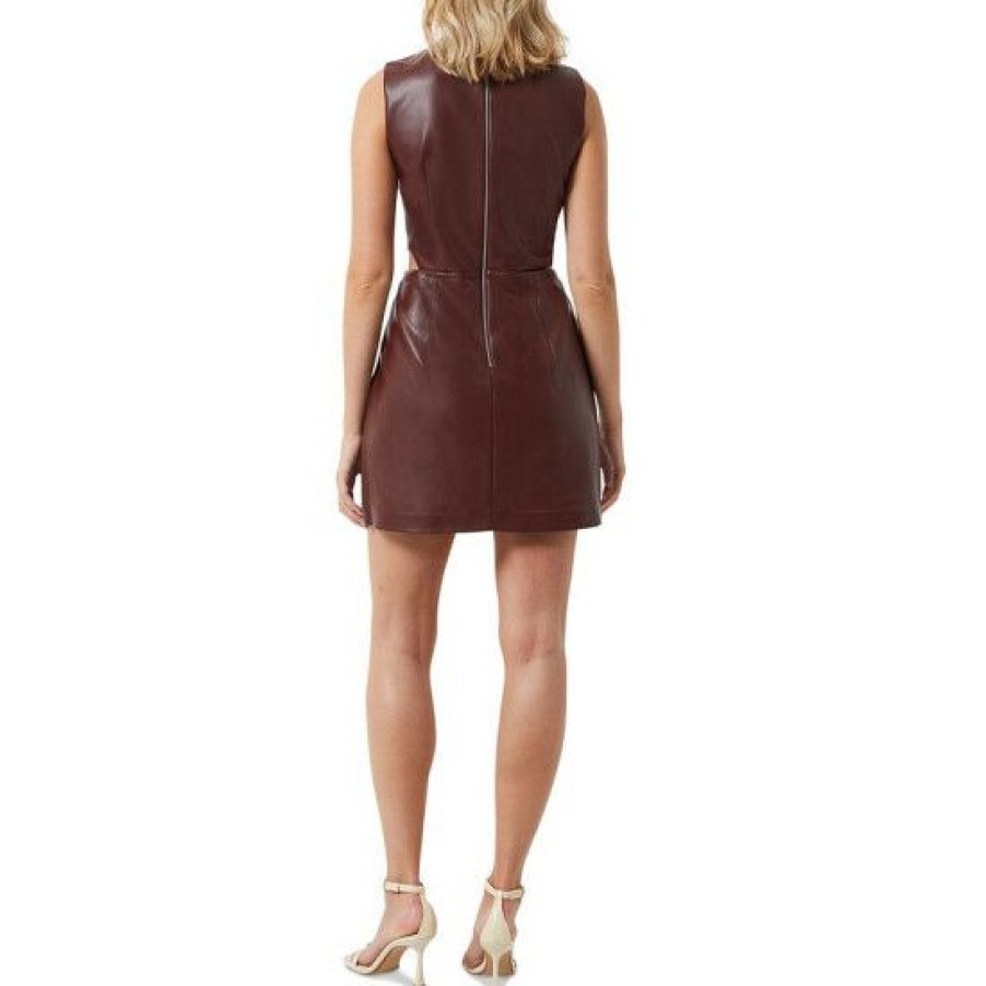 Women * | Cheapest French Connection Women'S Crolenda Faux-Leather Cutout Dress Bitter Chocolate