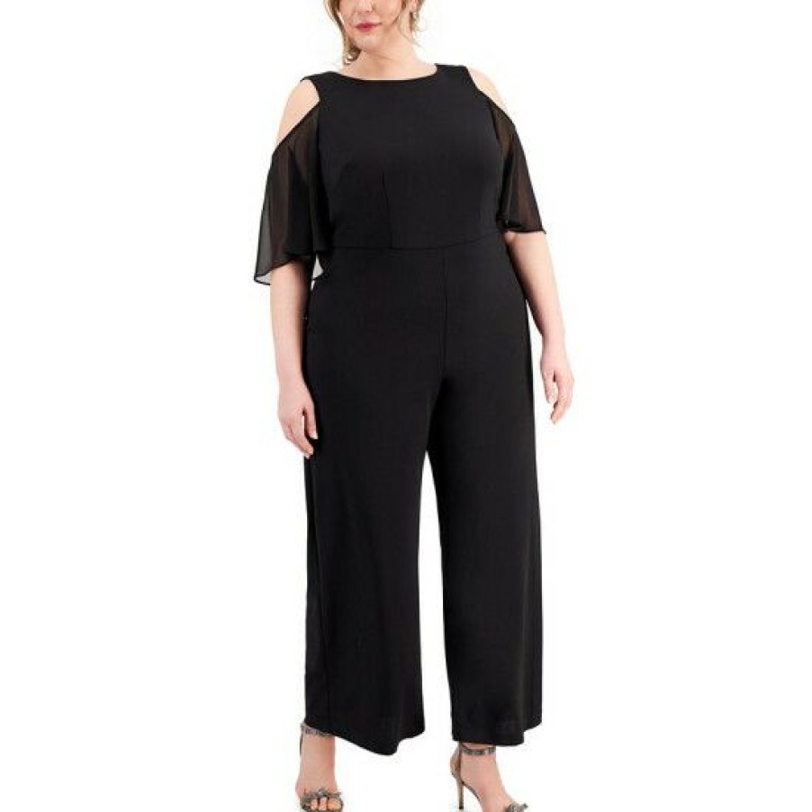 Women * | Deals Connected Plus Size Cold-Shoulder Wide-Leg Jumpsuit Black