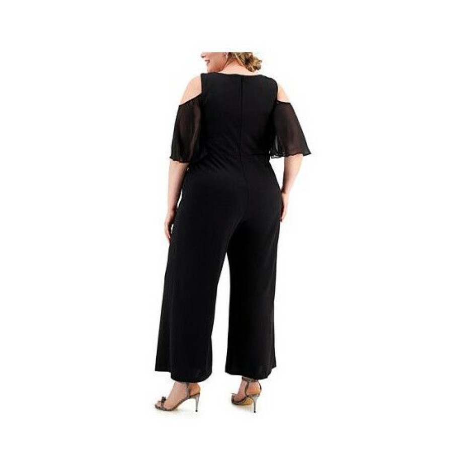 Women * | Deals Connected Plus Size Cold-Shoulder Wide-Leg Jumpsuit Black