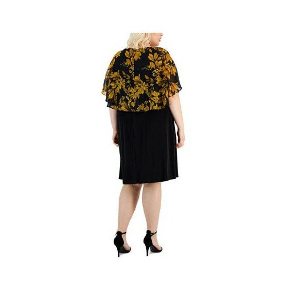 Women * | Best Sale Connected Plus Size Printed-Overlay Jersey-Knit Dress Mustard