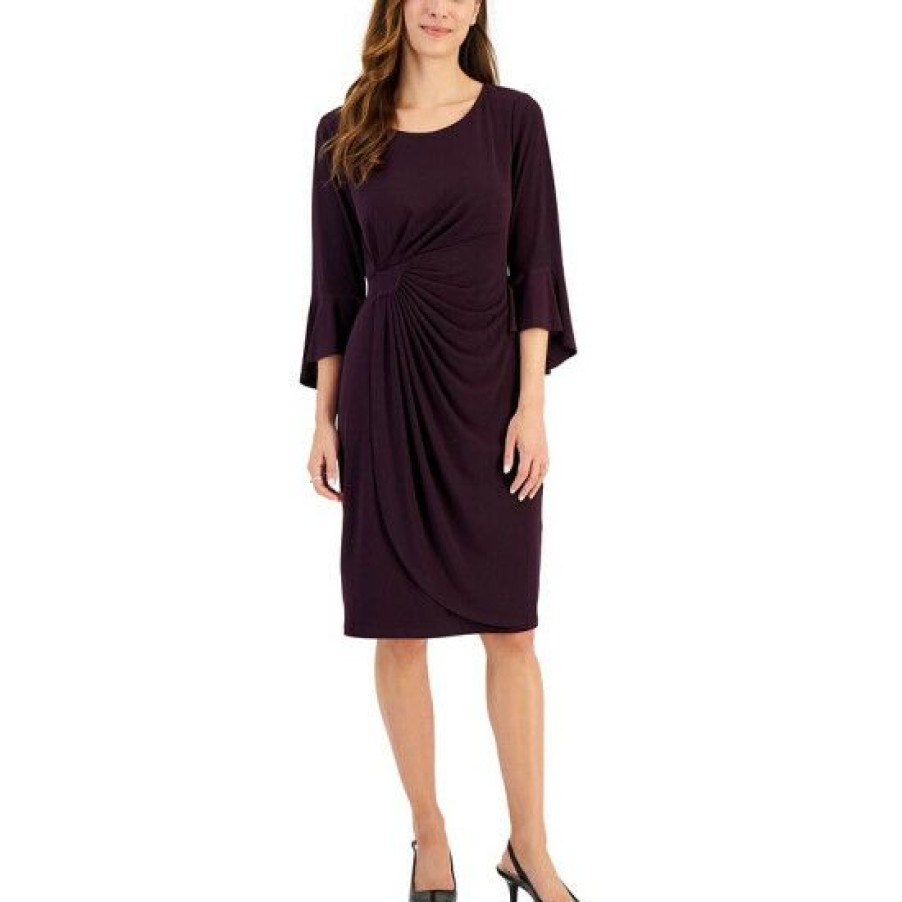 Women * | Brand New Connected Petite Side-Tab Sheath Dress Aubergine