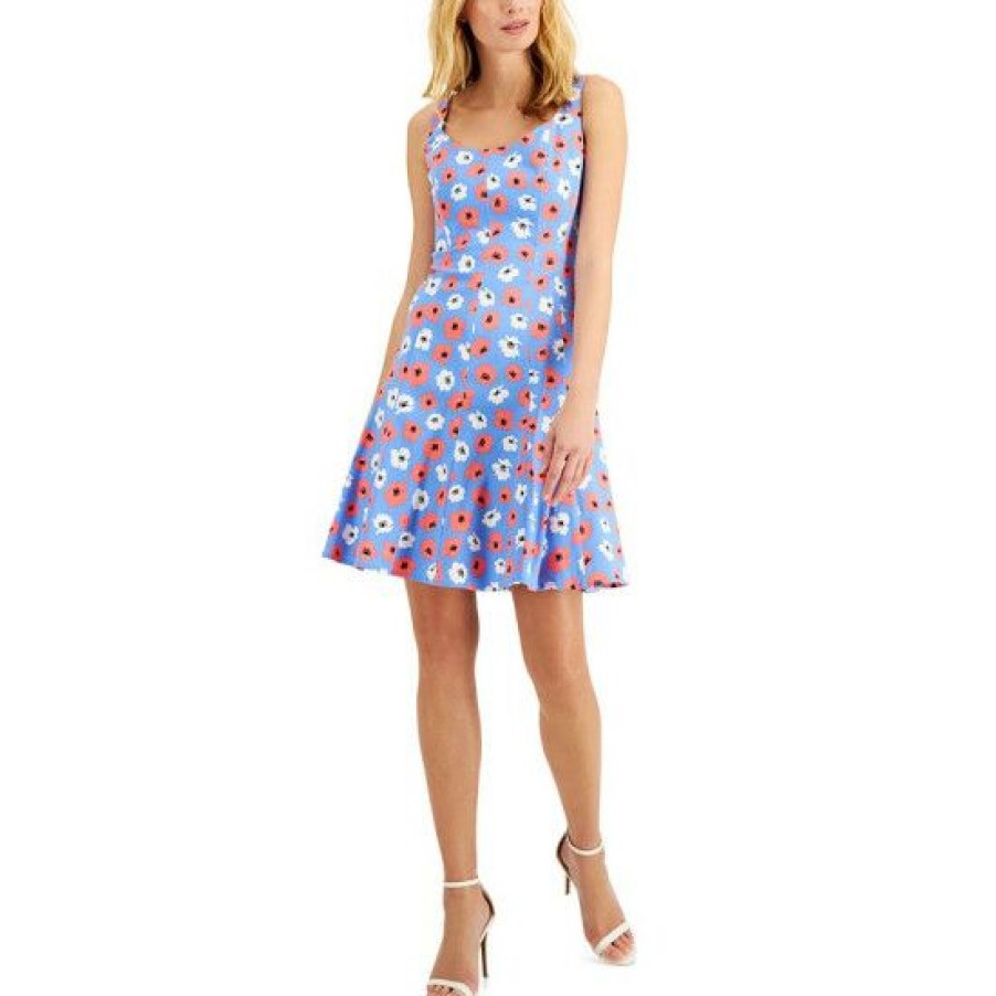 Women * | Hot Sale Anne Klein Women'S Aster A-Line Dress Blue Lily Combo