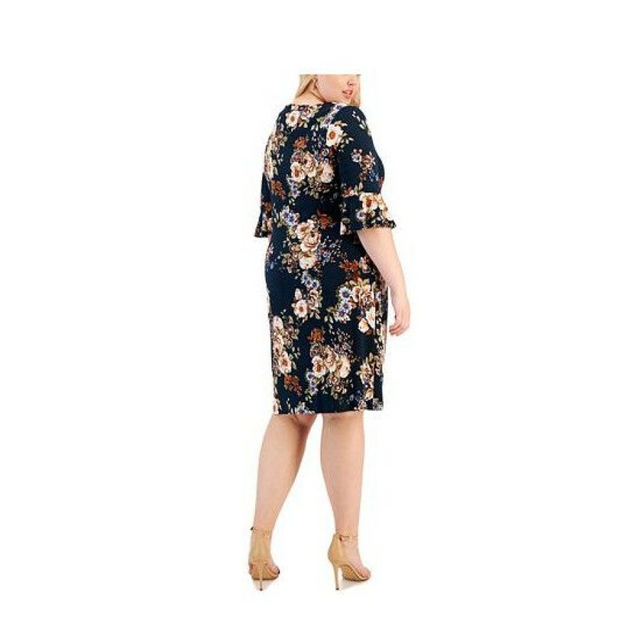 Women * | Best Reviews Of Connected Plus Size Floral-Print Jersey-Knit Sheath Dress Teal