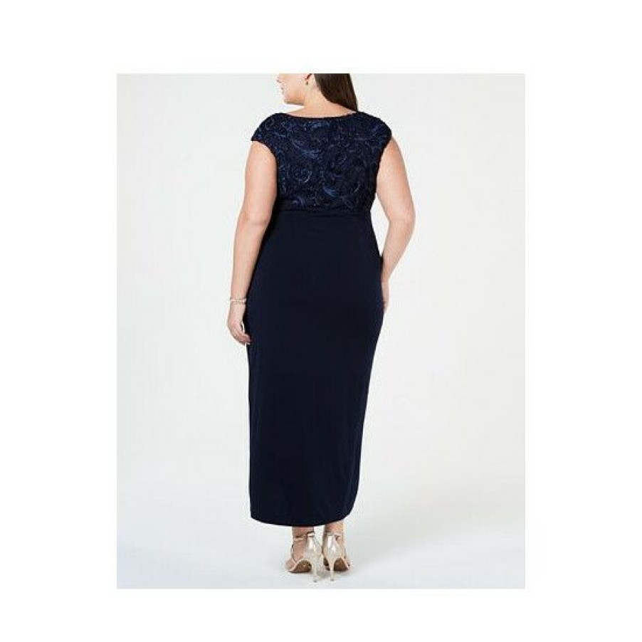 Women * | Best Sale Connected Plus Size Soutache Faux-Wrap Dress Navy