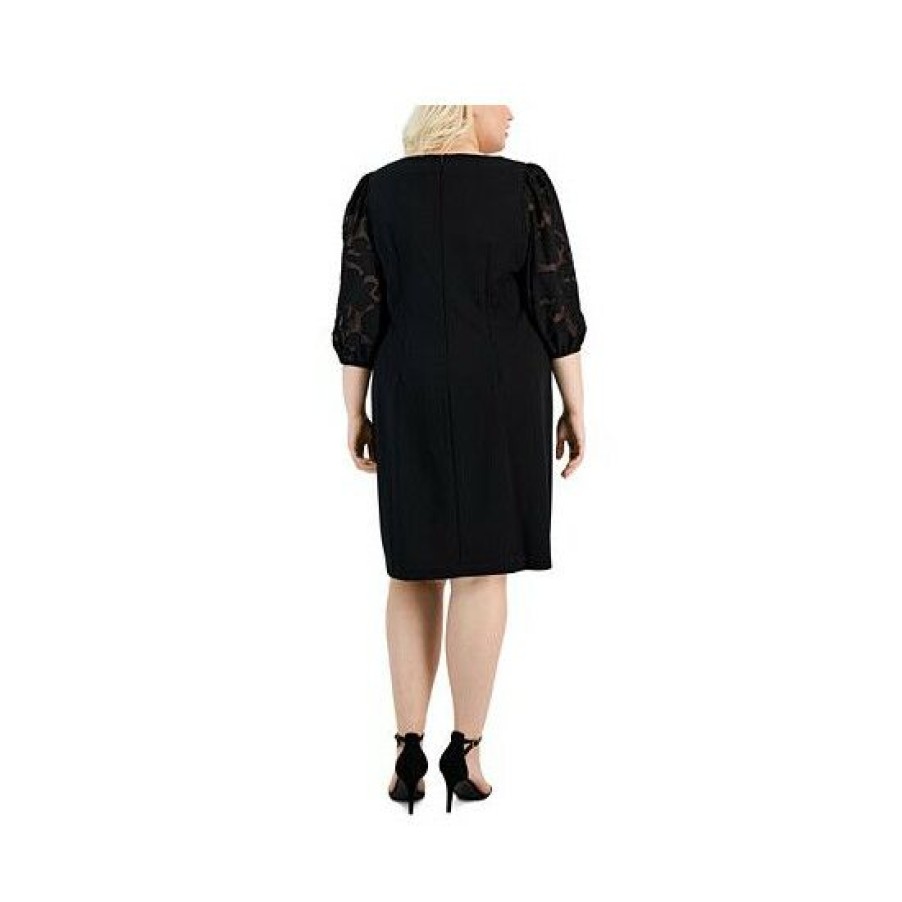 Women * | Flash Sale Connected Plus Size Burnout 3/4-Sleeve Sheath Dress Black