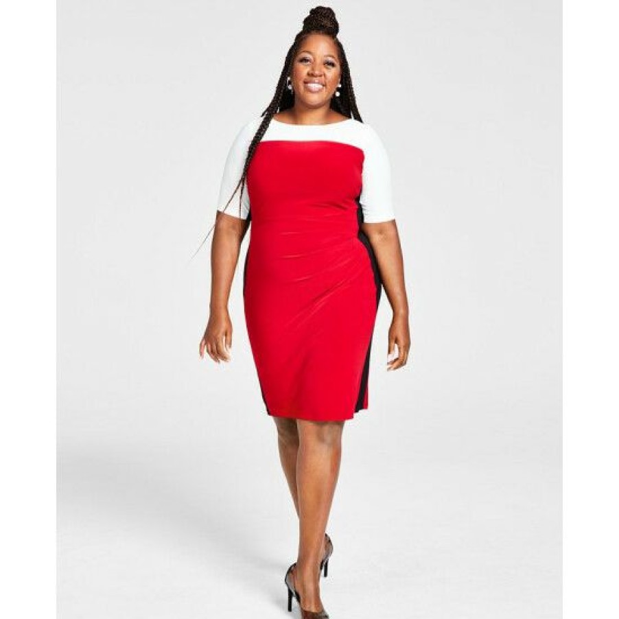 Women * | New Kasper Plus Size Chaplin Colorblocked Elbow-Sleeve Dress