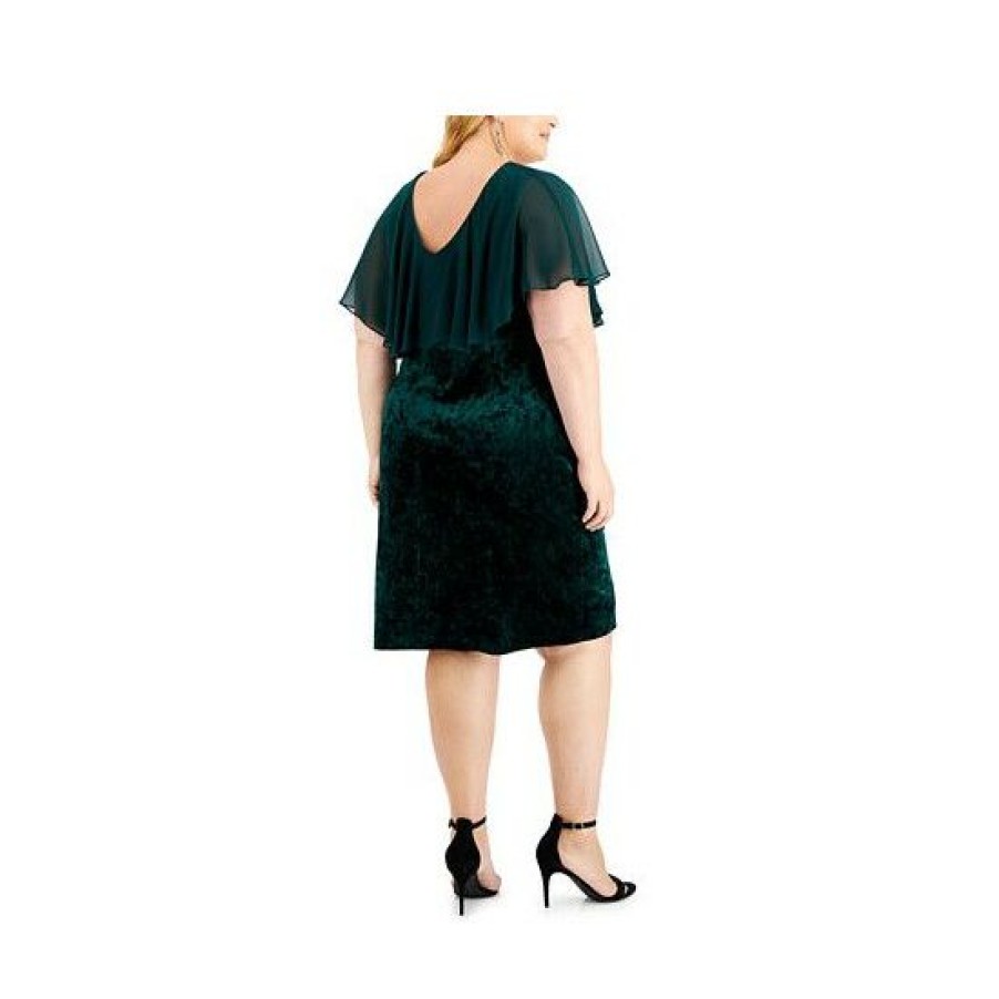 Women * | Top 10 Connected Plus Size Popover Velvet Sheath Dress Hunter