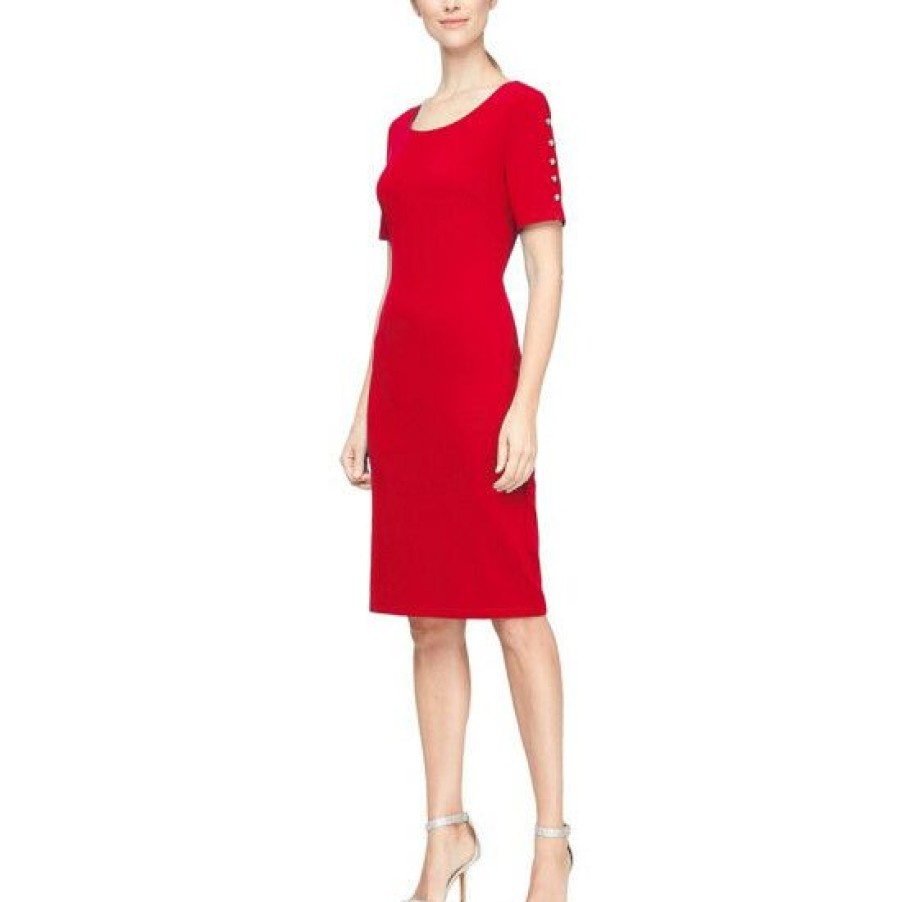 Women * | Hot Sale Sl Fashions Beaded-Sleeve Sheath Dress