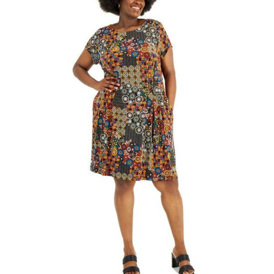 Women * | Brand New Connected Plus Size Printed Fit & Flare Dress Rust