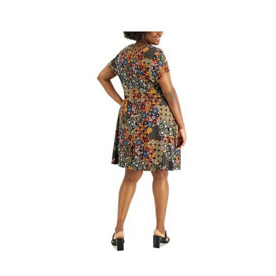 Women * | Brand New Connected Plus Size Printed Fit & Flare Dress Rust