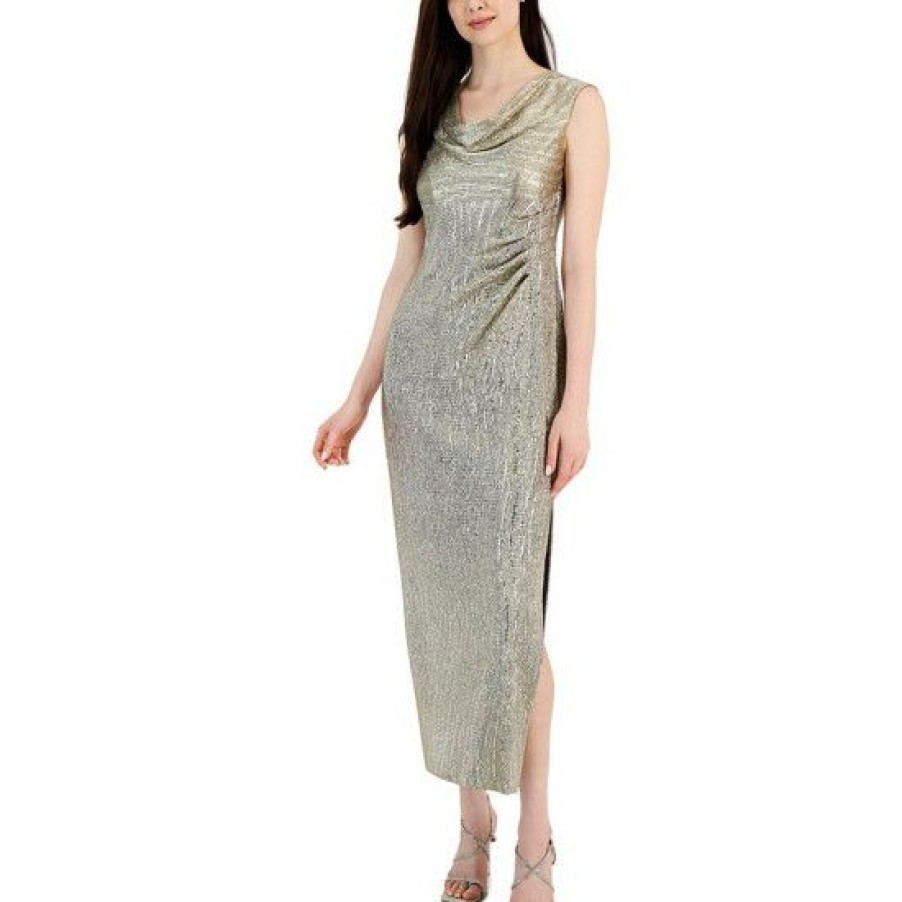 Women * | Budget Connected Petite Cowlneck Metallic Gown