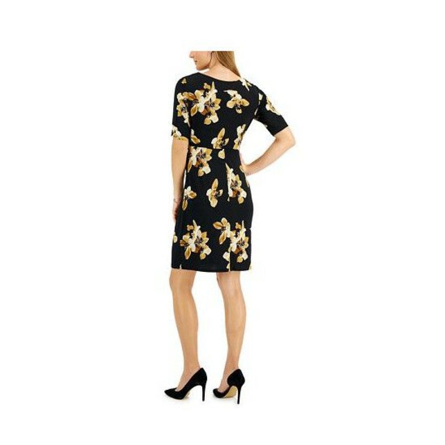 Women * | Cheap Connected Petite Printed Ruched Sheath Dress Mustard