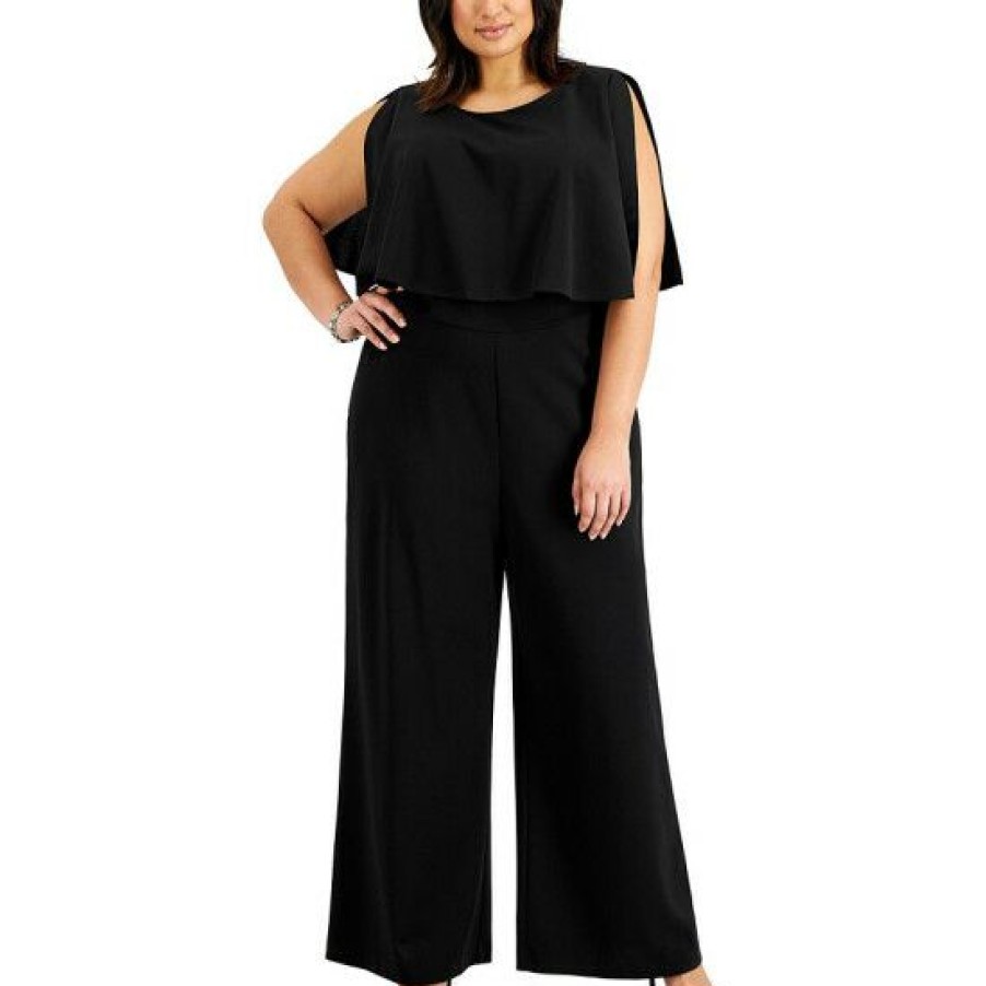 Women * | Hot Sale Connected Plus Size Popover Jumpsuit Black