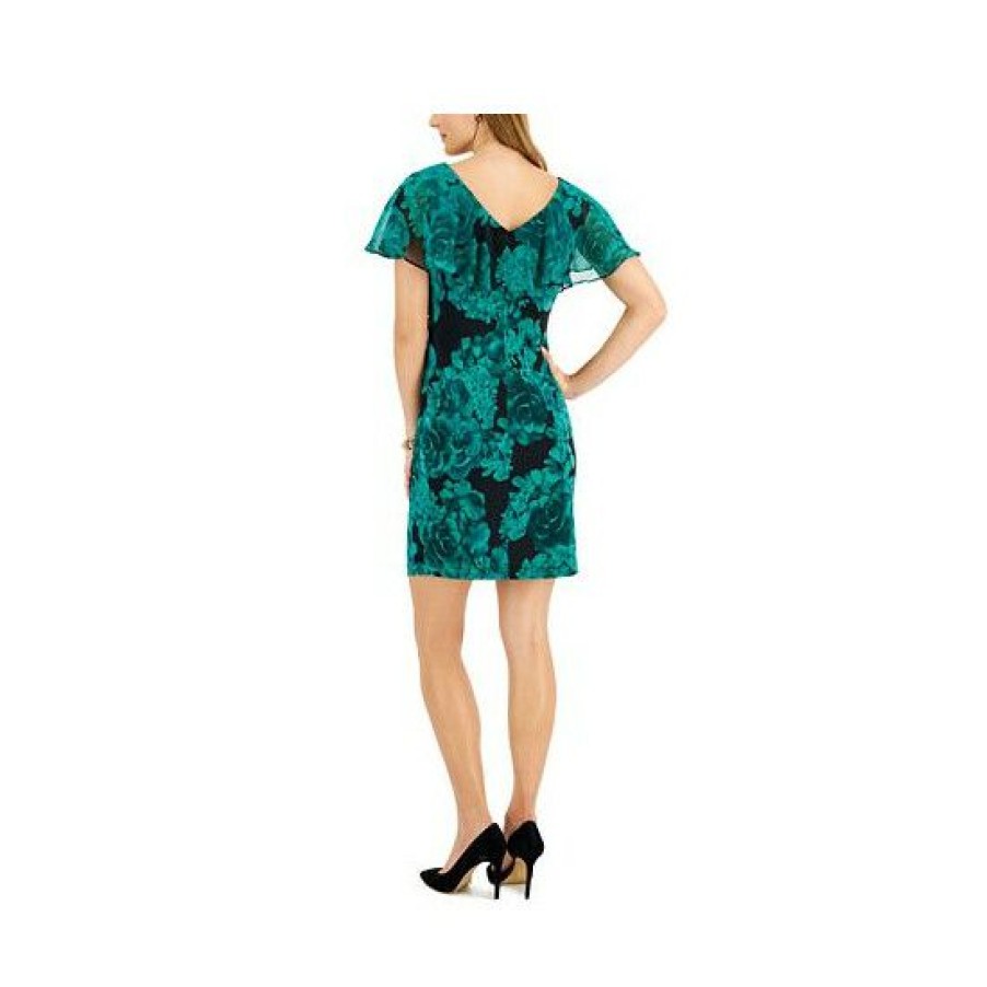 Women * | Best Sale Connected Petite V-Neck Flutter-Sleeve Sheath Dress Emerald