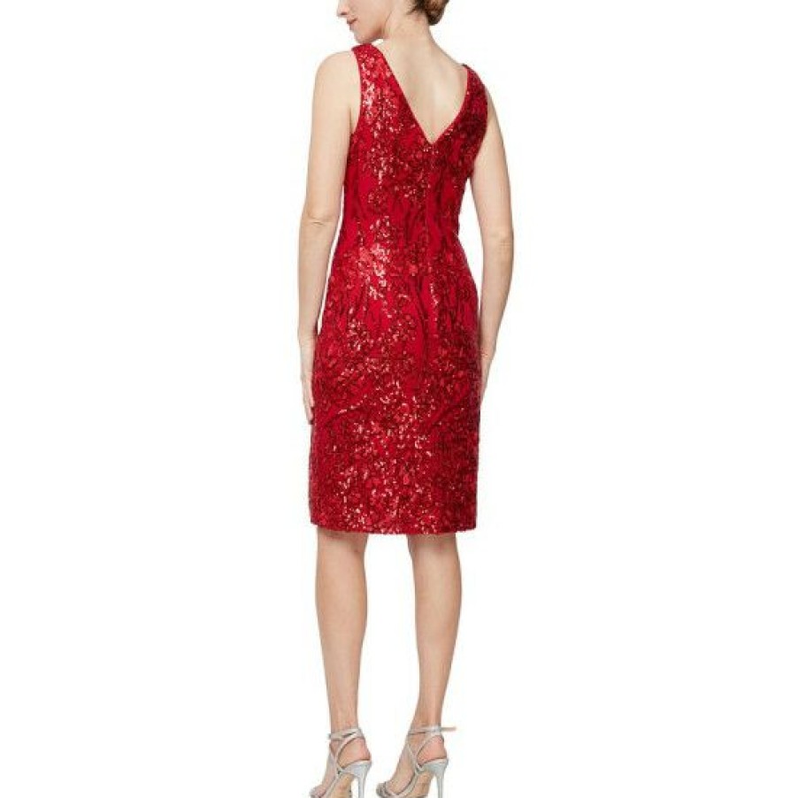 Women * | Brand New Alex & Eve Women'S Floral-Sequin Sleeveless Slit-Front Dress Red