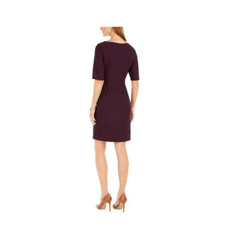 Women * | Buy Connected Petite Textured Sheath Dress Bordeaux