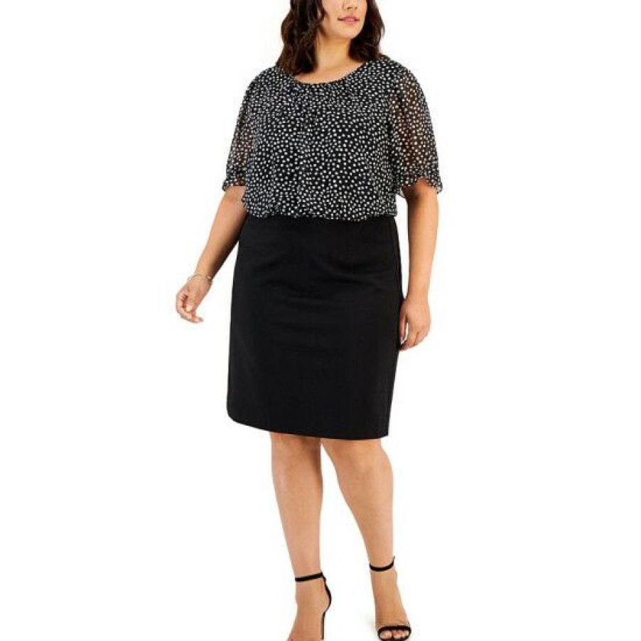 Women * | Budget Connected Plus Size Mixed Media Dress Black