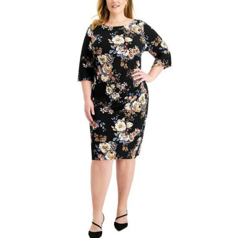 Women * | Best Pirce Connected Plus Size Printed Sheath Dress Rust