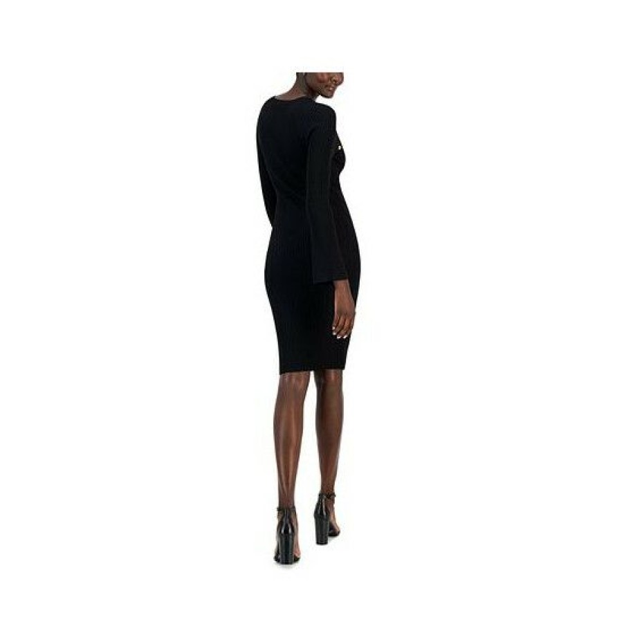 Women * | Outlet Inc International Concepts Women'S Snap-Trim Sweater Dress, Created For Macy'S Deep Black