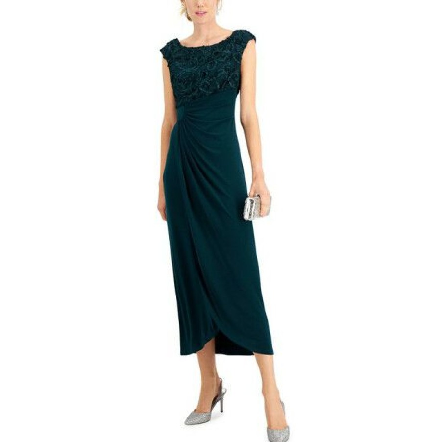 Women * | Best Sale Connected Petite Soutache Faux-Wrap Gown Hunter