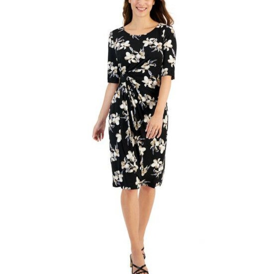 Women * | Hot Sale Connected Petite Printed Side-Tab Sheath Dress Taupe