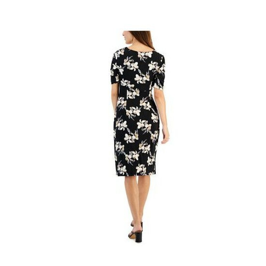 Women * | Hot Sale Connected Petite Printed Side-Tab Sheath Dress Taupe