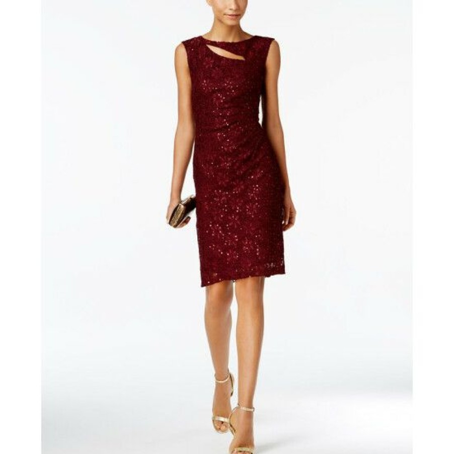 Women * | Best Deal Connected Sequined Lace Cutout Sheath Dress Bordeaux