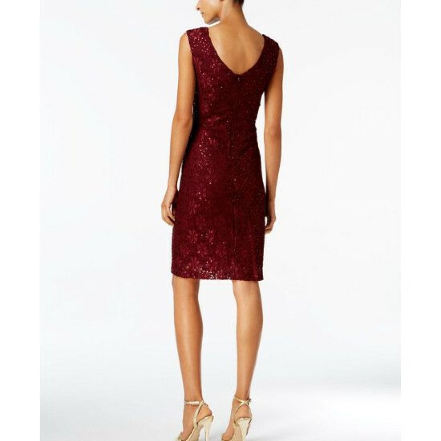 Women * | Best Deal Connected Sequined Lace Cutout Sheath Dress Bordeaux