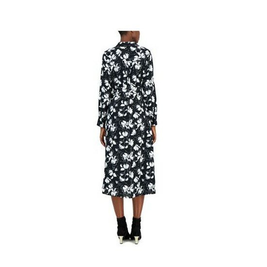 Women * | Hot Sale Alfani Petite Printed Tie-Waist Shirtdress, Created For Macy'S Black Floral Flow