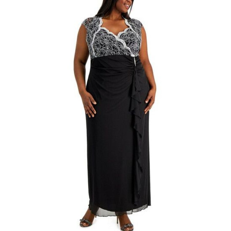 Women * | Best Sale Connected Plus Size Cutout Embellished Ruffle Dress Black/Silk