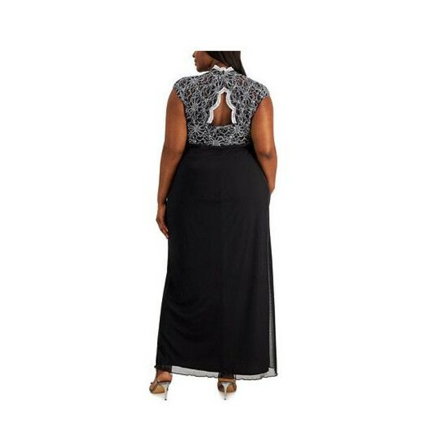 Women * | Best Sale Connected Plus Size Cutout Embellished Ruffle Dress Black/Silk