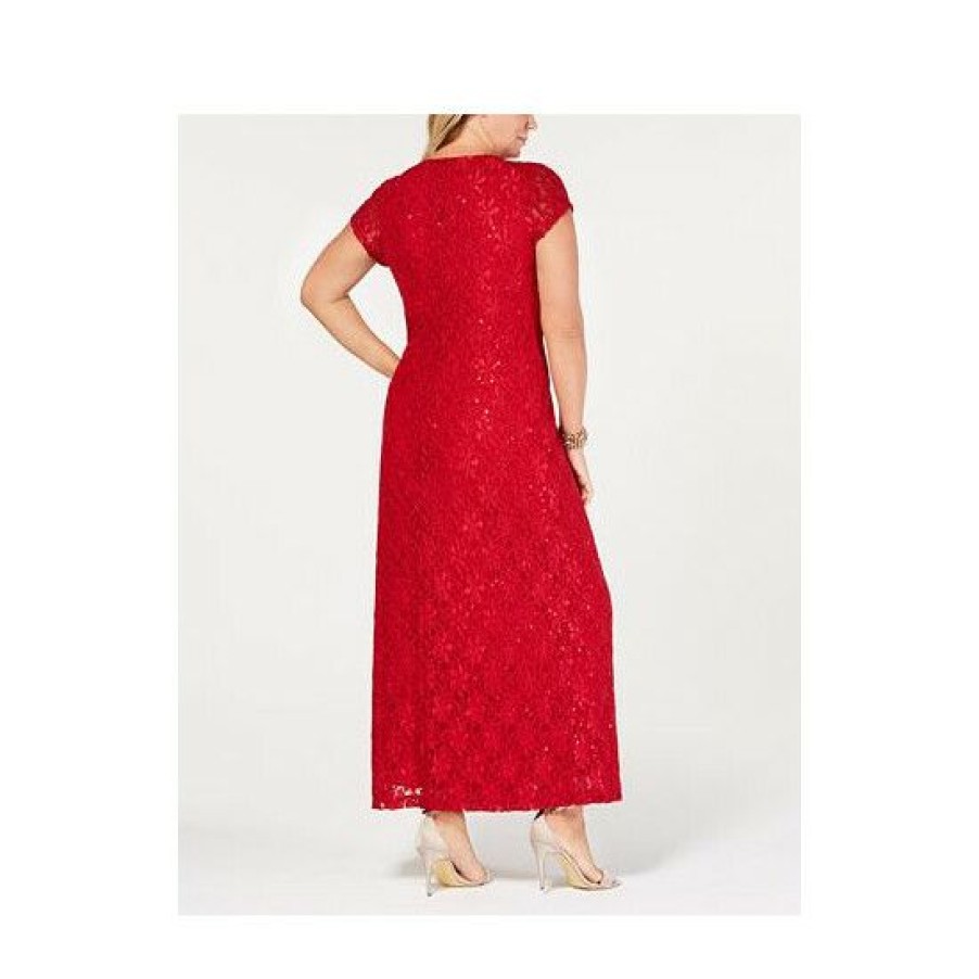 Women * | Best Deal Connected Plus Size Sequined Lace Gown Red