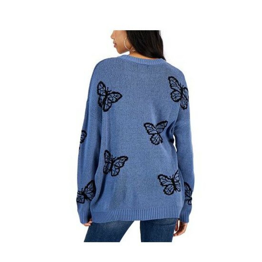 Women * | Coupon Just Polly Juniors' Butterfly Crewneck Sweater Blue