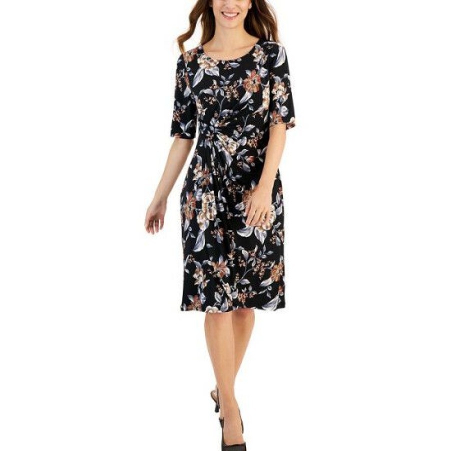 Women * | Promo Connected Petite Printed Side-Tab Sheath Dress Mocha