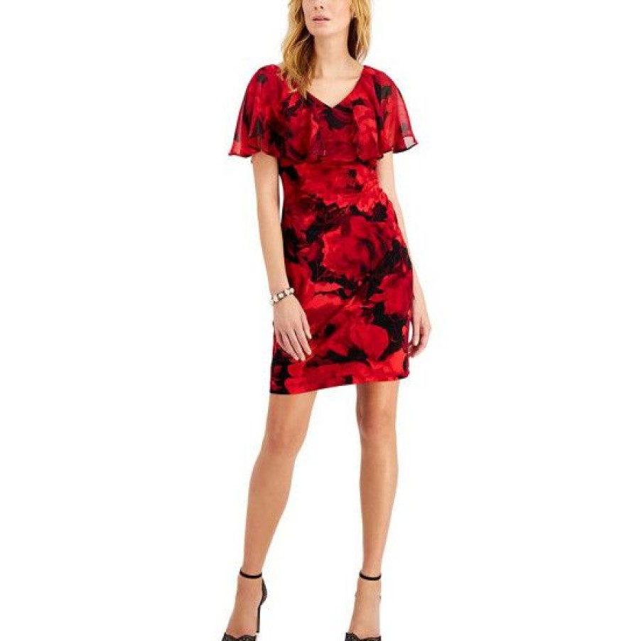 Women * | Brand New Connected Printed Popover Sheath Red