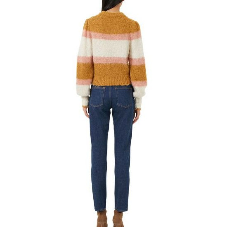 Women * | Promo French Connection Women'S Moli Brushed Striped Jumper Sweater Gold Oatmeal Rose