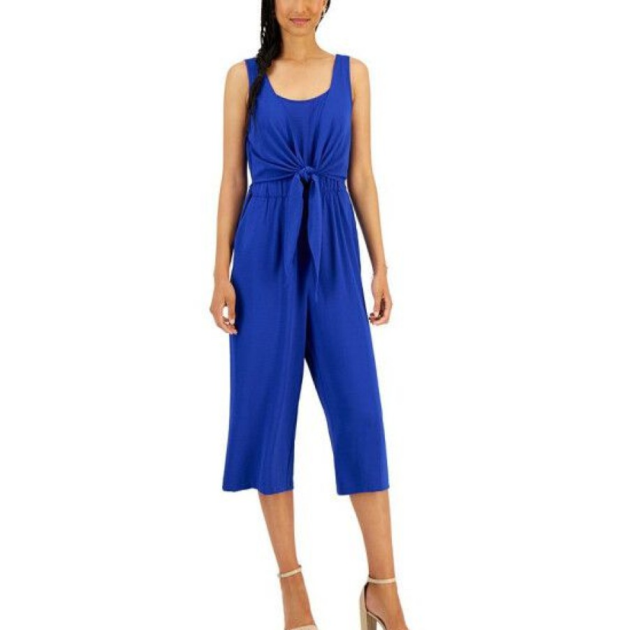 Women * | Cheapest Connected Woven Tie-Detail Jumpsuit Deep Cobalt