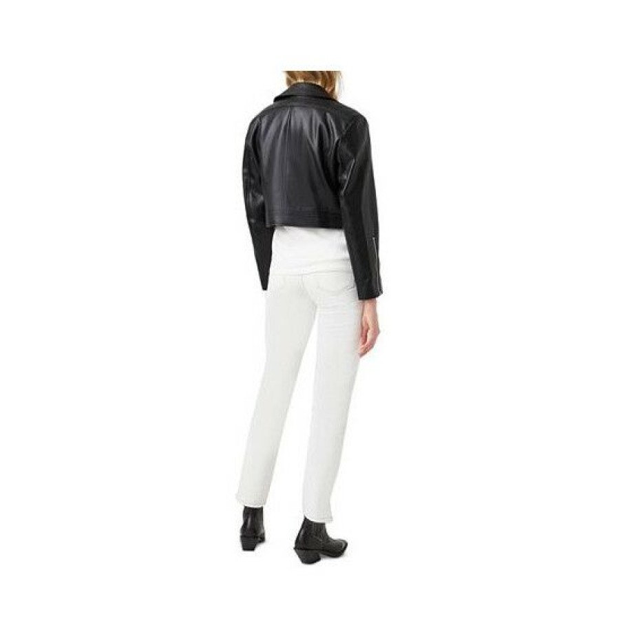 Women * | New French Connection Crolenda Cropped Moto Jacket Black