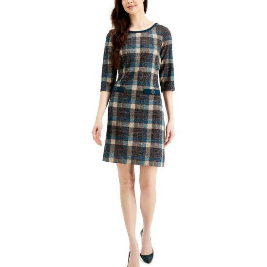 Women * | Cheapest Connected Plaid Sheath Dress