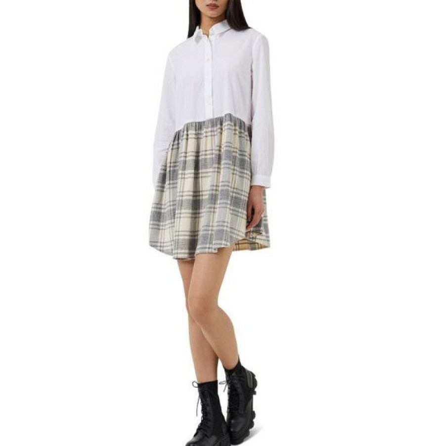 Women * | Promo French Connection Women'S Arla Long-Sleeve Flannel Shirtdress Classic Cream Multi