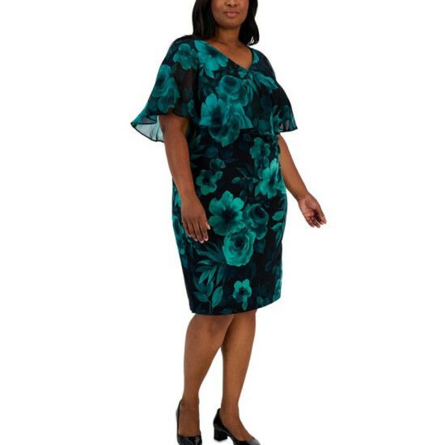 Women * | Deals Connected Plus Size Printed Popover Sheath Dress Emerald