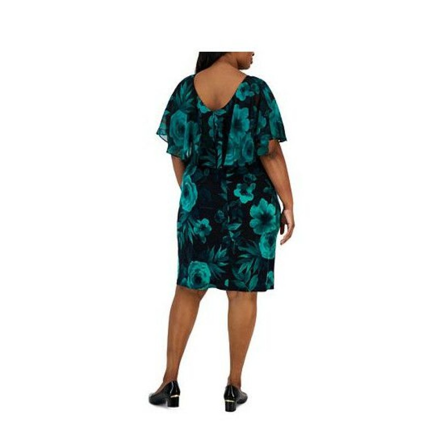 Women * | Deals Connected Plus Size Printed Popover Sheath Dress Emerald