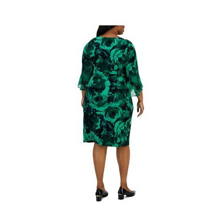 Women * | Buy Connected Plus Size Floral-Print 3/4-Sleeve Sheath Dress Emerald