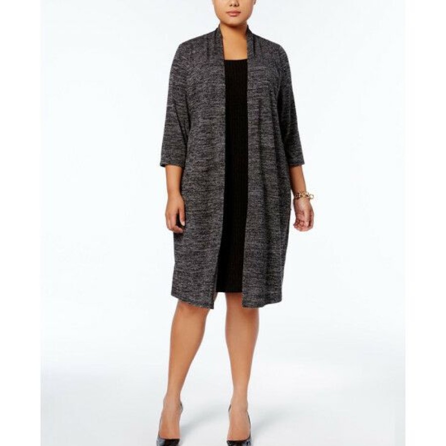 Women * | Best Reviews Of Connected Plus Size Layered-Look Dress Charcoal