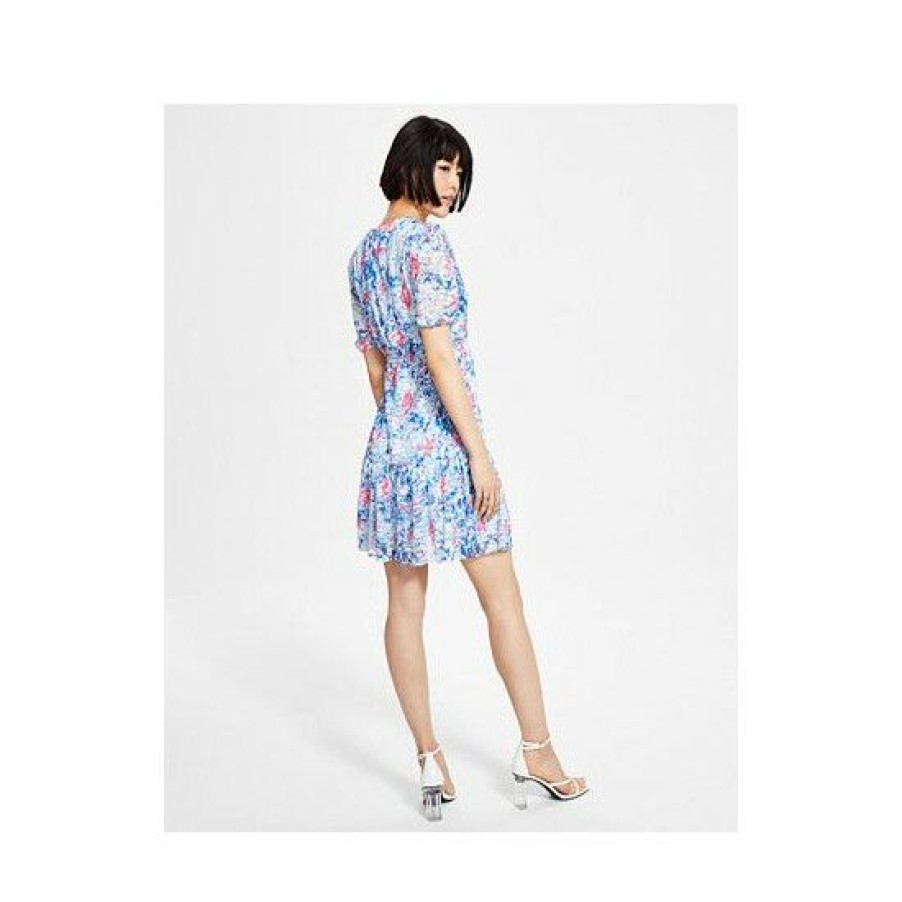 Women * | Best Deal Bar Iii Women'S Front-Cutout Tiered Dress, Created For Macy'S Air Blue Floral