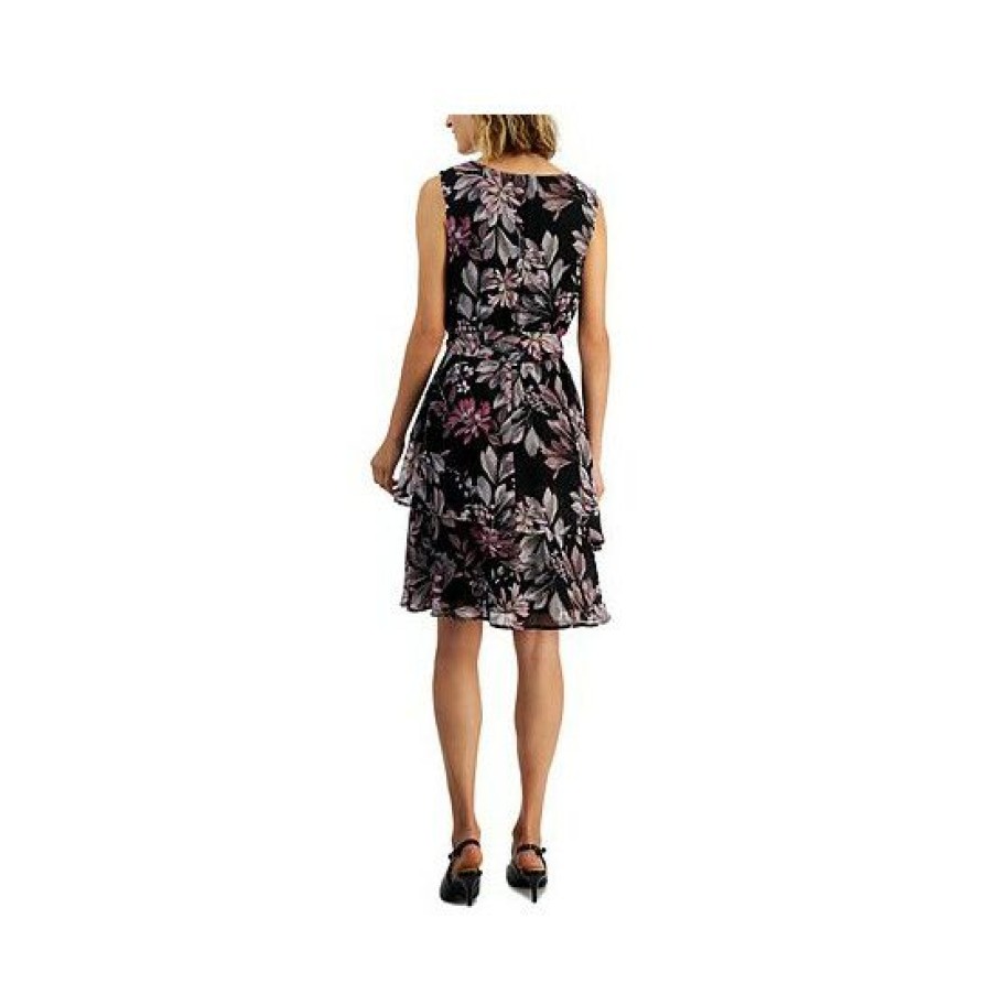 Women * | Top 10 Connected Women'S Floral-Print Wrap Dress Black