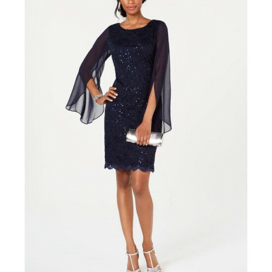 Women * | Buy Connected Flutter-Sleeve Sequined Lace Dress