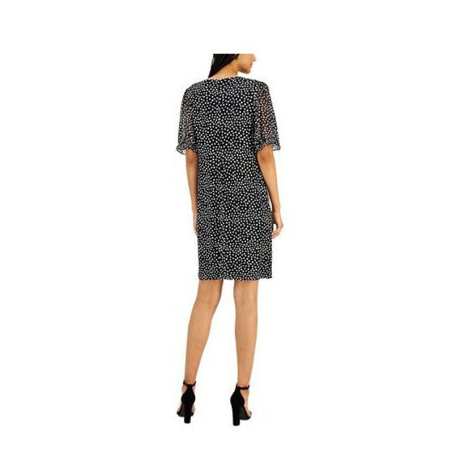 Women * | Promo Connected Women'S Puff-Sleeve Dotted Dress Black