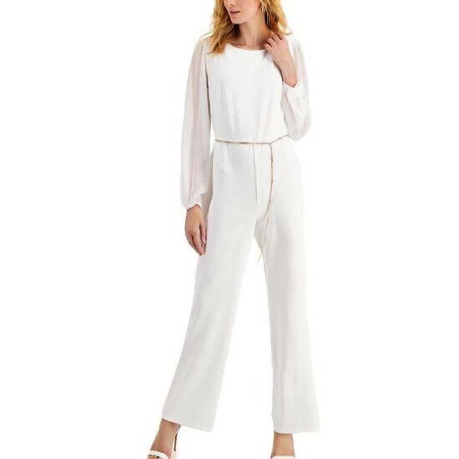 Women * | Flash Sale Connected Chain-Belt Sheer-Sleeve Jumpsuit